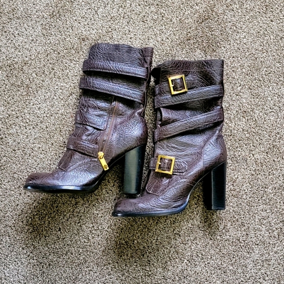Tory Burch Jaden brown gold buckle boots 11
